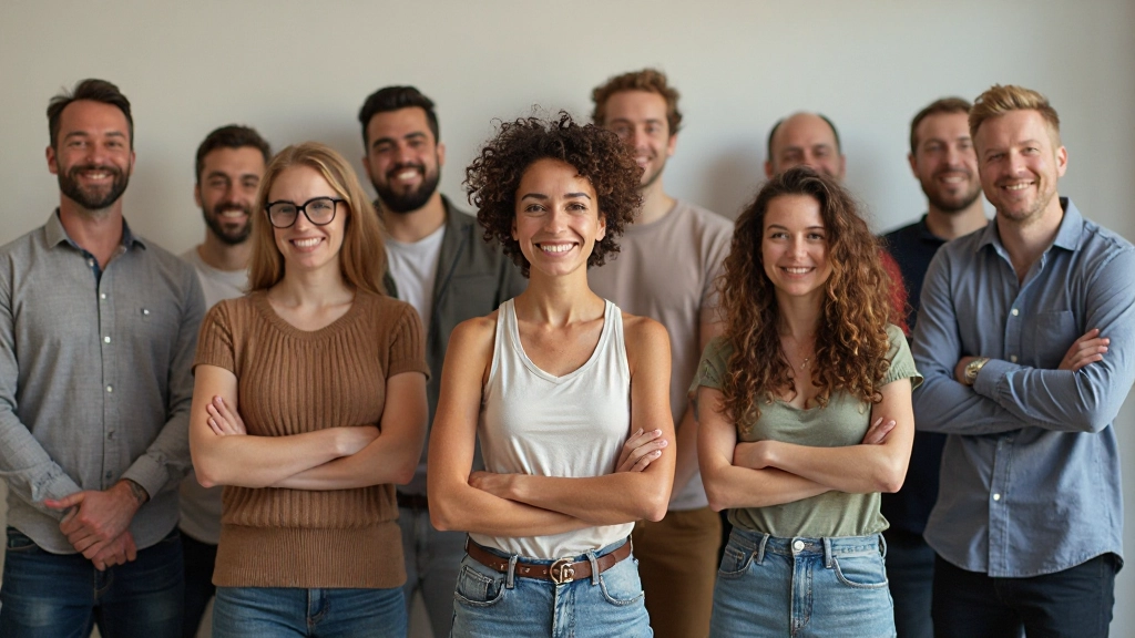 Groep zelfverzekerde mensen die samen hun persoonlijke kracht demonstreren